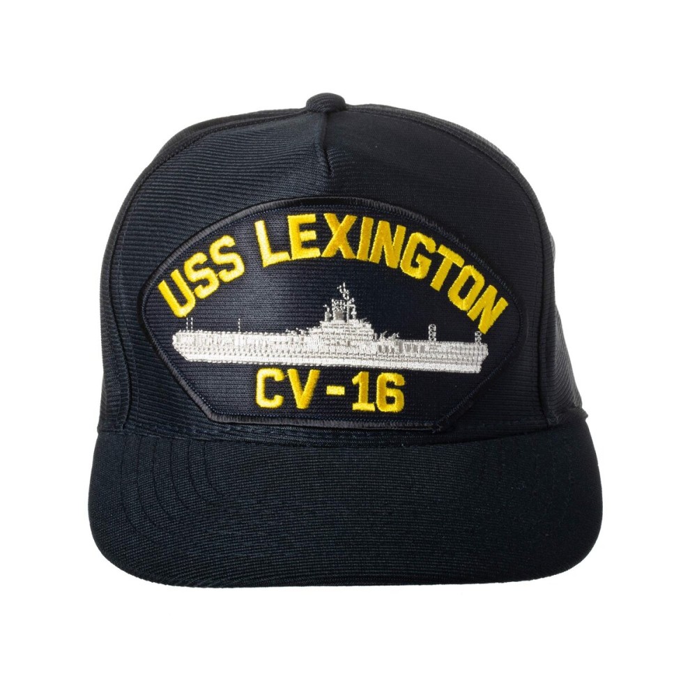 Artisan Owl Eagle Crest United States Navy USS Lexington CV-16 Emblem Patch Hat - Adjustable Baseball Cap (Black)