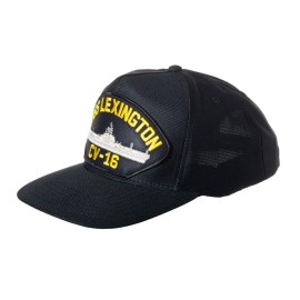 Artisan Owl Eagle Crest United States Navy USS Lexington CV-16 Emblem Patch Hat - Adjustable Baseball Cap (Black)