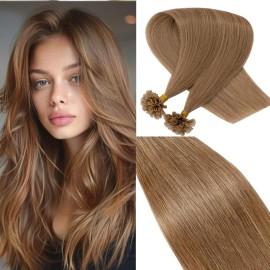 Rich Choices U Tip Hair Extensions Human Hair, 100 Strands 0.5g/Strand K Tip Real Remy, 22 Inch 12 Golden Brown