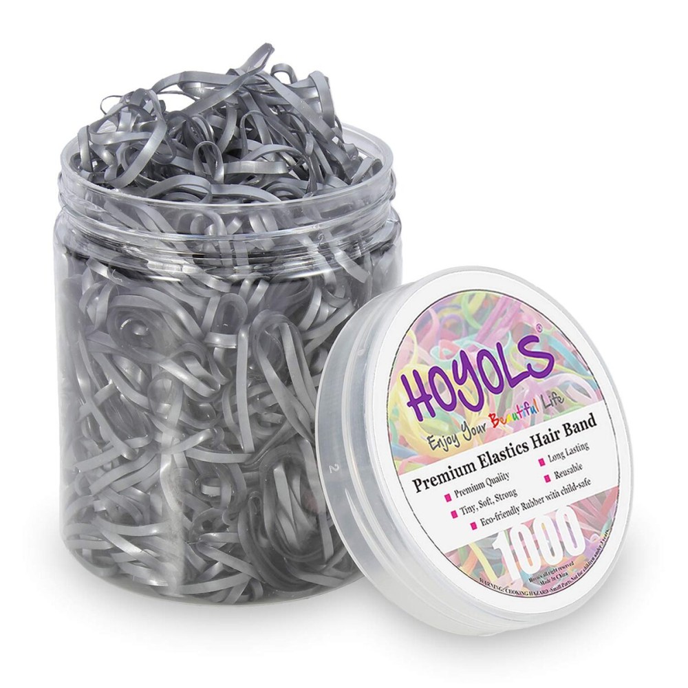 Hoyols Rubber Hair Ties Elastic Bands Ponytail Polyband Ties for Kids Women Girl 1000 Piece Pack (Silver Metal) TPR