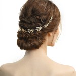 BABEYOND Bridal Headpiece Handmade Wedding Hair Vine Crystal Floral Leaf Headband with Lace Ribbon