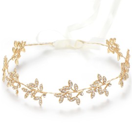 BABEYOND Bridal Headpiece Handmade Wedding Hair Vine Crystal Floral Leaf Headband with Lace Ribbon BABEYOND Bridal Headpiece Handmade Wedding Hair Vine Crystal Floral Leaf Headband with Lace Ribbon