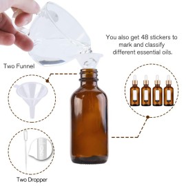 PrettyCare 1oz Glass Eye Dropper Bottle Set of 24, Thick Amber Empty Bottles with Leakproof Golden Caps, Labels, Funnels - 30ml Refillable Dropper Bottle for Storage, Travel, Essential Oils, Tincture