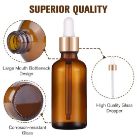PrettyCare 1oz Glass Eye Dropper Bottle Set of 24, Thick Amber Empty Bottles with Leakproof Golden Caps, Labels, Funnels - 30ml Refillable Dropper Bottle for Storage, Travel, Essential Oils, Tincture