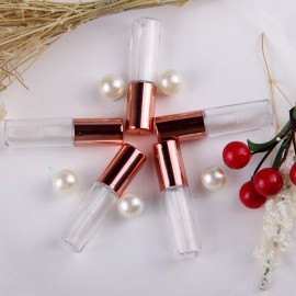 12Pcs 1.2ML Rose Gold Lid Mini Clear Empty Refillable Lip Gloss Tubes with Internal Lip Brush Lip Balm Oil Containers Lipstick Sample Bottles Vials Dispensers for DIY Makeup