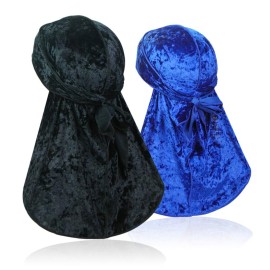 ASHILISIA 2 PCS Crushed Velvet Wave Durag - Premium Soft Durag Headwear with Extra Long Tail Perfect for 360 Waves