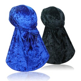 ASHILISIA 2 PCS Crushed Velvet Wave Durag - Premium Soft Durag Headwear with Extra Long Tail Perfect for 360 Waves ASHILISIA 2 PCS Crushed Velvet Wave Durag - Premium Soft Durag Headwear with Extra Long Tail Perfect for 360 Waves