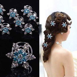 canjoyn 20 Pcs Snowflake Spin Hair Pins Swirl Hair Twists Coils Hair Clips Wedding Bridal Gem Rhinestone Metal Spiral Twist Bun Hair Pins Hair Accessories Jewel Hair Pin (Blue)