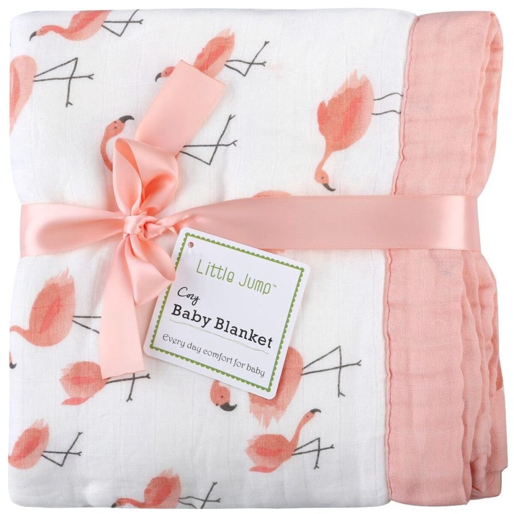 Little Jump Flamingo Baby Blanket - Silky Soft and Breathable Muslin Blankets Baby Girl Quilts- Large 47 x 47 - 2 Layers Toddler Bed Blanket (Flamingo)
