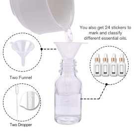 PrettyCare Glass Eye Dropper Bottles 24 Pack, 0.5oz (15ml) Clear Empty Thick Bottles Bulk with Leakproof Golden Caps - With Labels & Funnels for Storage, Travel, Essential Oils, Cuticle, Tinctures