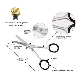 Ruvanti Kids Hair Cutting Scissors 5.2 Inches - Round Headed Shears for Facial Hairs, Professional Small Baby Scissor, Nose Safety & Mustache Care, Extra Sharp Blade, Gentle Trimming & Grooming Ruvanti Kids Hair Cutting Scissors 5.2 Inches - Round Headed Shears for Facial Hairs, Professional Small Baby Scissor, Nose Safety & Mustache Care, Extra Sharp Blade, Gentle Trimming & Grooming