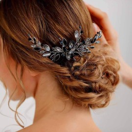 Unicra Bride Wedding Hair Combs Black Delicate Opal Crystal Bridal Headpieces Hair Accessories for Women and Girls (Black)