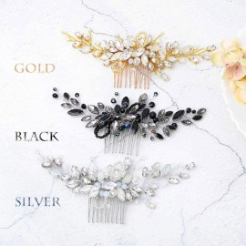 Unicra Bride Wedding Hair Combs Black Delicate Opal Crystal Bridal Headpieces Hair Accessories for Women and Girls (Black)