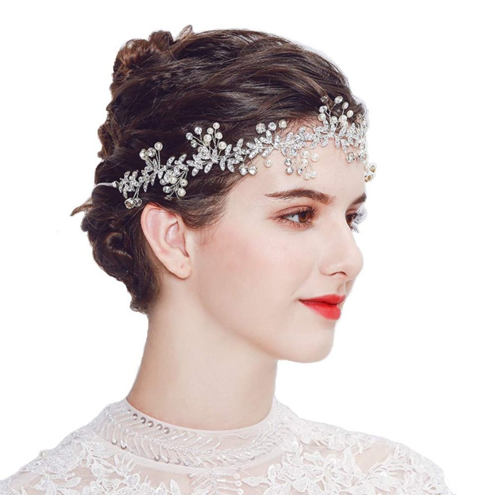 ROSEEDEN Woman Beaded Headpiece Crystal Wedding Vine Bridesmaid Headband with Ribbon Rhinestone Bridal Hair Accessories (Silver) ROSEEDEN Woman Beaded Headpiece Crystal Wedding Vine Bridesmaid Headband with Ribbon Rhinestone Bridal Hair Accessories (Silver)