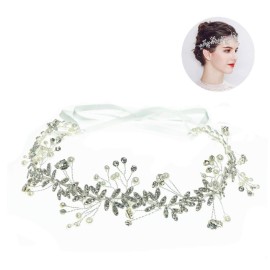 ROSEEDEN Woman Beaded Headpiece Crystal Wedding Vine Bridesmaid Headband with Ribbon Rhinestone Bridal Hair Accessories (Silver) ROSEEDEN Woman Beaded Headpiece Crystal Wedding Vine Bridesmaid Headband with Ribbon Rhinestone Bridal Hair Accessories (Silver)