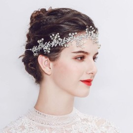ROSEEDEN Woman Beaded Headpiece Crystal Wedding Vine Bridesmaid Headband with Ribbon Rhinestone Bridal Hair Accessories (Silver) ROSEEDEN Woman Beaded Headpiece Crystal Wedding Vine Bridesmaid Headband with Ribbon Rhinestone Bridal Hair Accessories (Silver)