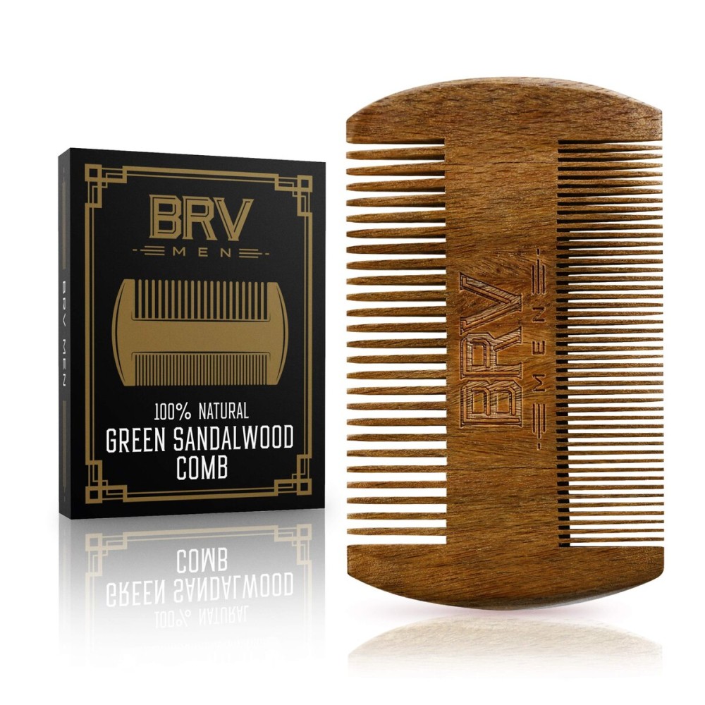 BRV MEN Beard & Mustache Comb, 100% Natural Green Sandalwood, Pocket Beard Comb with Carry Case, Wooden Beard Comb for Men For All Types and Styles of Hair & Beard