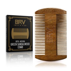 BRV MEN Beard & Mustache Comb, 100% Natural Green Sandalwood, Pocket Beard Comb with Carry Case, Wooden Beard Comb for Men For All Types and Styles of Hair & Beard