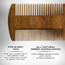 BRV MEN Beard & Mustache Comb, 100% Natural Green Sandalwood, Pocket Beard Comb with Carry Case, Wooden Beard Comb for Men For All Types and Styles of Hair & Beard