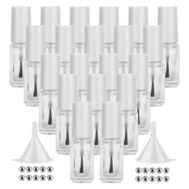 GTHER 20PCS 5ML Small Empty Nail Polish Glass Bottles with Brush Cap & Funnel & Mixing Balls for Nail Art Sample (White)