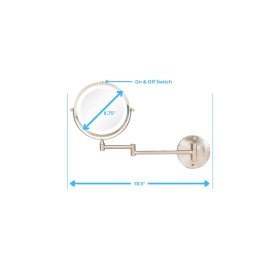 Rucci Wall Mount LED Lighted Mirror 10x/1x Magnification, 8.75 Satin Nickel Finish (NO TOUCH FEATURE)