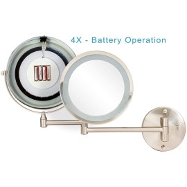 Rucci Wall Mount LED Lighted Mirror 10x/1x Magnification, 8.75 Satin Nickel Finish (NO TOUCH FEATURE)