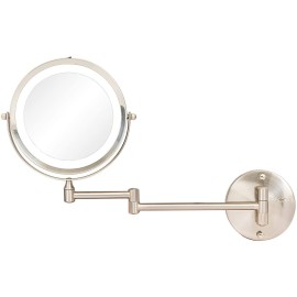 Rucci Wall Mount LED Lighted Mirror 10x/1x Magnification, 8.75 Satin Nickel Finish (NO TOUCH FEATURE)