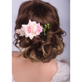 Kercisbeauty Blush Pink Rose Hair Comb Leaf Headpiece Wedding Bridal Side Headpiece Vinage Hair Dress Boho Hair Comb Women Girls Festival Party Carnival Headpiece