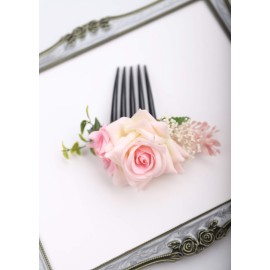 Kercisbeauty Blush Pink Rose Hair Comb Leaf Headpiece Wedding Bridal Side Headpiece Vinage Hair Dress Boho Hair Comb Women Girls Festival Party Carnival Headpiece