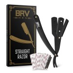 BRV MEN Professional Straight Edge Barber Razor w/ 100 Single Edge Razor Blades | Straight Razors for Men | Barbershop Accessories | Mens Shaving Knife & Shavette - Black