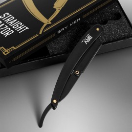 BRV MEN Professional Straight Edge Barber Razor w/ 100 Single Edge Razor Blades | Straight Razors for Men | Barbershop Accessories | Mens Shaving Knife & Shavette - Black