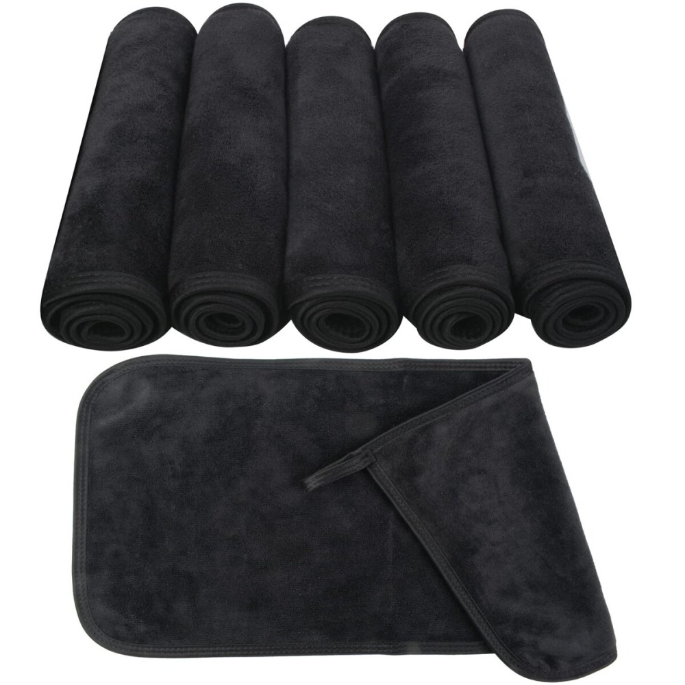 SUNLAND Microfiber Face Makeup Remover Cloths Reusable Facial Cleaning Towel Ultra Soft Washcloths 8inchx16inch Black 6Pack