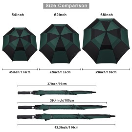 G4Free 62 Inch Automatic Open Golf Umbrella Extra Large Oversize Double Canopy Vented Windproof Waterproof Stick Umbrellas(Black/Dark Green)