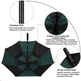 G4Free 62 Inch Automatic Open Golf Umbrella Extra Large Oversize Double Canopy Vented Windproof Waterproof Stick Umbrellas(Black/Dark Green)