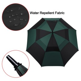 G4Free 62 Inch Automatic Open Golf Umbrella Extra Large Oversize Double Canopy Vented Windproof Waterproof Stick Umbrellas(Black/Dark Green)