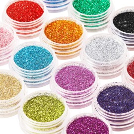 16 Colors Fine Glitter Holographic Nail Glitter Sequins Cosmetic Festival Powder with 6 Small Brushes for Arts and Craft Eyeshadow, Makeup, Nail Body Face