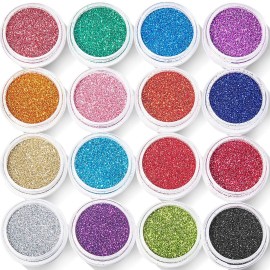 16 Colors Fine Glitter Holographic Nail Glitter Sequins Cosmetic Festival Powder with 6 Small Brushes for Arts and Craft Eyeshadow, Makeup, Nail Body Face
