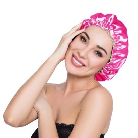 ELIHAIR Stain Bonnet Silky Sleep Cap Adjustable Satin Cap for Night Sleeping Hair Bonnet Reversible Double Layer Rose/Beige