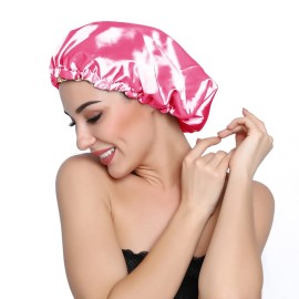 ELIHAIR Stain Bonnet Silky Sleep Cap Adjustable Satin Cap for Night Sleeping Hair Bonnet Reversible Double Layer Rose/Beige