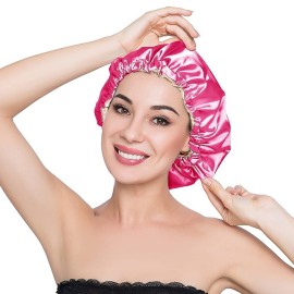 ELIHAIR Stain Bonnet Silky Sleep Cap Adjustable Satin Cap for Night Sleeping Hair Bonnet Reversible Double Layer Rose/Beige