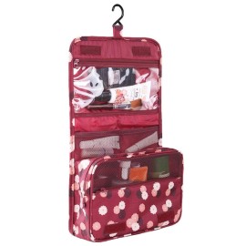 Axgo Multifunctional Cosmetic Portable Travel Folding Make up Toiletry Bags with Hook, Red