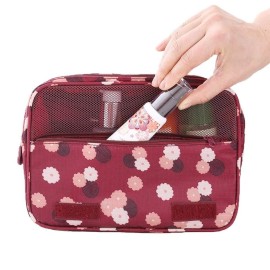 Axgo Multifunctional Cosmetic Portable Travel Folding Make up Toiletry Bags with Hook, Red