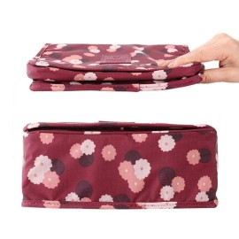 Axgo Multifunctional Cosmetic Portable Travel Folding Make up Toiletry Bags with Hook, Red