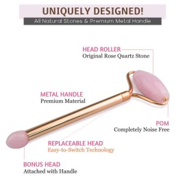 UMAZIN Metal Facial Jade Roller Set - All Natural 100% Authentic Jade Rose Quartz Stone - 3in1 Acupuncture Face Roller for Wrinkles Antiaging Firming Skin - Jade Roller for Face Forehead Neck Body