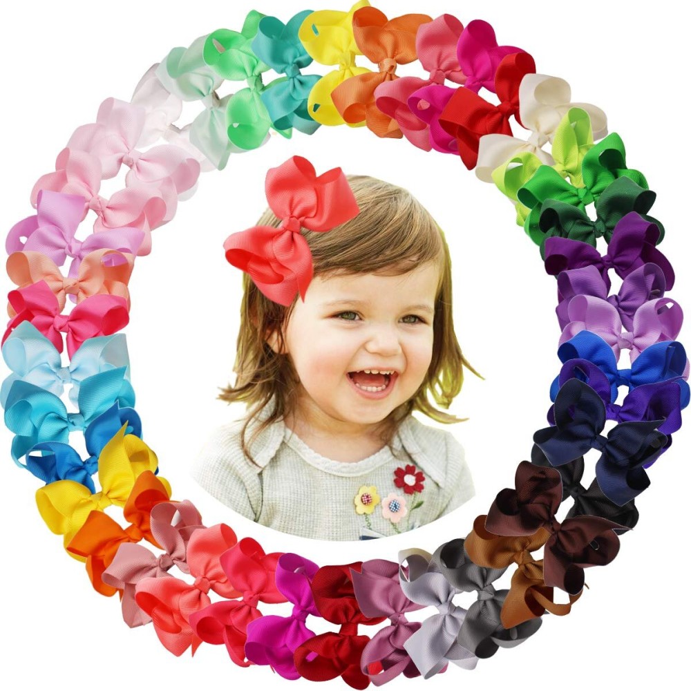 40 Colors Hair Bows for Girls 4.5inch Boutique Grosgrain Ribbon Bows Alligator Hair Clips Hair Accessories for Baby Girls Toddlers Kids Children Teens