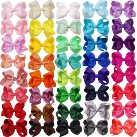 40 Colors Hair Bows for Girls 4.5inch Boutique Grosgrain Ribbon Bows Alligator Hair Clips Hair Accessories for Baby Girls Toddlers Kids Children Teens