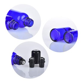 3PCS 100ml 3.4oz Empty Refillable Cobalt Blue Glass Roll-on Bottle Essential Oil Roller Bottles with Stainless Steel Roller Balls and Black Cap Perfumes Lip Balms Attar Container