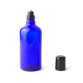 3PCS 100ml 3.4oz Empty Refillable Cobalt Blue Glass Roll-on Bottle Essential Oil Roller Bottles with Stainless Steel Roller Balls and Black Cap Perfumes Lip Balms Attar Container