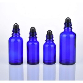 3PCS 100ml 3.4oz Empty Refillable Cobalt Blue Glass Roll-on Bottle Essential Oil Roller Bottles with Stainless Steel Roller Balls and Black Cap Perfumes Lip Balms Attar Container