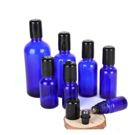 3PCS 100ml 3.4oz Empty Refillable Cobalt Blue Glass Roll-on Bottle Essential Oil Roller Bottles with Stainless Steel Roller Balls and Black Cap Perfumes Lip Balms Attar Container